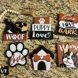 DOG themed tiered tray decorative set featuring farmhouse-style wooden signs 7pc